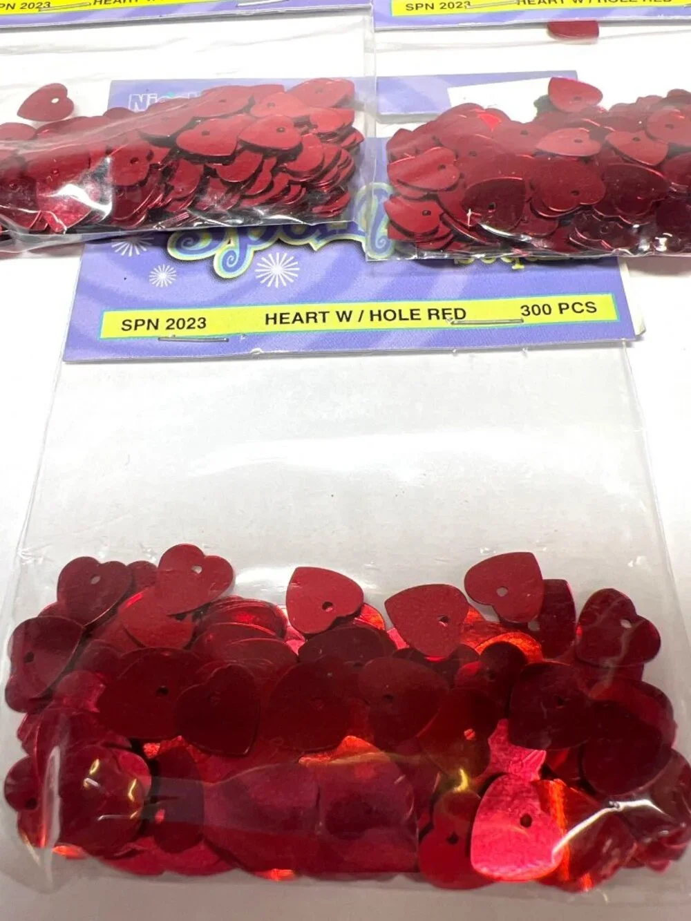 3 Pkg Heart-Shaped Red Sequins With Holes 300 Pieces Per Pack Crafting Supplies